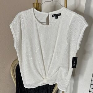INC International Concepts White Sequin Blouse